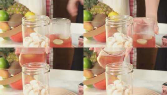 果汁冰块加入榨汁杯搅拌高清在线视频素材下载