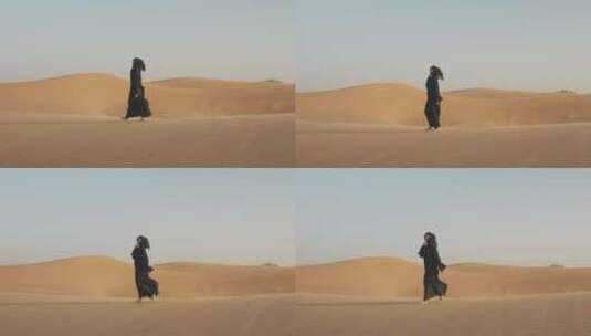 赤脚走在沙漠中的女人高清在线视频素材下载