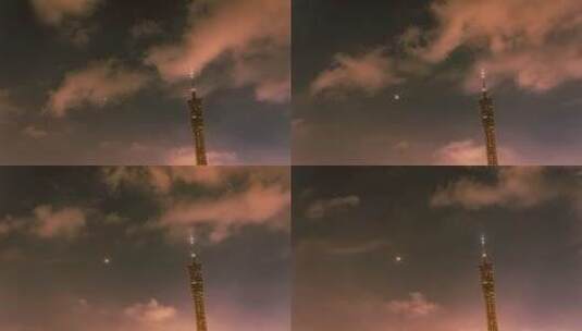 8K月亮顺着广州塔爬升延时等待日出城市宣传高清在线视频素材下载