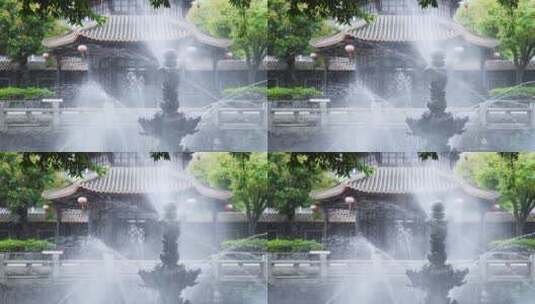 清晖园喷泉水法高清在线视频素材下载