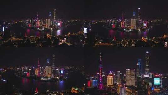 上海外滩陆家嘴繁华夜景航拍4K全景高清在线视频素材下载