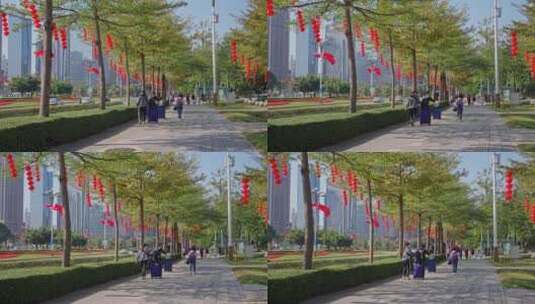 城市新年挂春节红灯笼高清在线视频素材下载