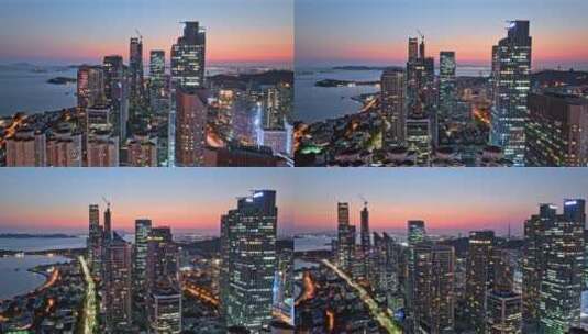 山东青岛城市夜景繁华浮山湾高清在线视频素材下载