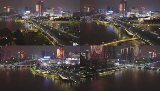航拍宁波市中心鼓楼天一城市繁华夜景高清在线视频素材下载