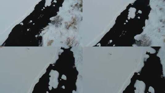 航拍林区不冻河高清在线视频素材下载