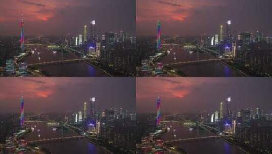 广州市中心珠江夕阳航拍夜景高清在线视频素材下载