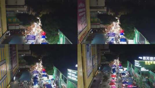 广西南宁西关夜市夜景灯光航拍高清在线视频素材下载