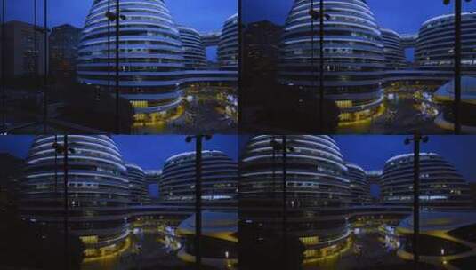 北京朝阳银河SOHO现代城夜景延时拍摄高清在线视频素材下载