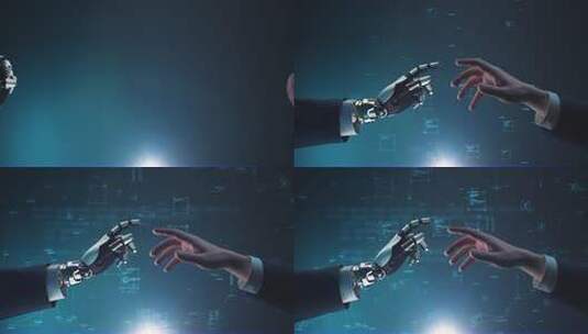 人与机器人商人的手互相接触高清在线视频素材下载