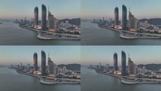 厦门思明区演武大桥海峡双子塔地标建筑航拍高清在线视频素材下载