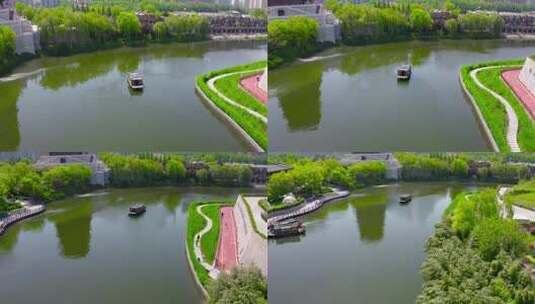 小船在河道行驶 汉城湖小船高清在线视频素材下载