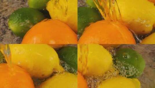 一股水流落在玻璃碗里的水果高清在线视频素材下载