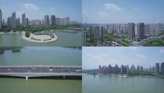 蚌埠龙子湖地标东海大道龙湖大桥航拍高清在线视频素材下载