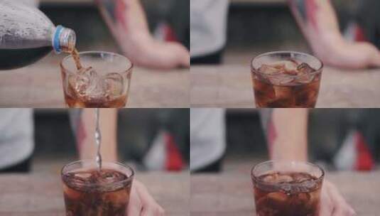 倒冰可乐在玻璃杯中(无糖可乐）高清在线视频素材下载