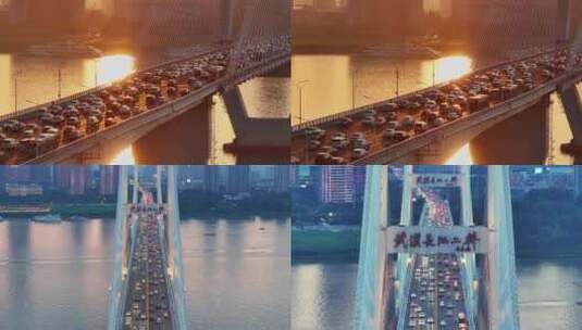 武汉长江二桥上的车流航拍高清在线视频素材下载
