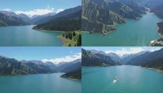 山水风景航拍自然风光森林山川湖泊新疆天池高清在线视频素材下载
