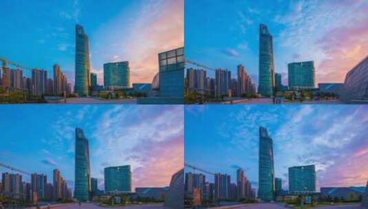 湖南长沙北辰三角洲夕阳景点延时摄影高清在线视频素材下载