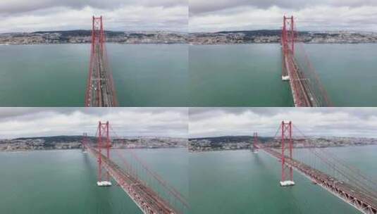 多云下的里斯本红色钢索大桥高清在线视频素材下载