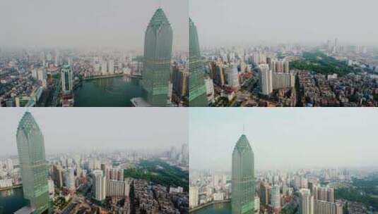 武汉天悦外滩金融中心大楼鸟瞰建筑群高清在线视频素材下载