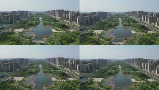 河南许昌中央公园航拍高清在线视频素材下载
