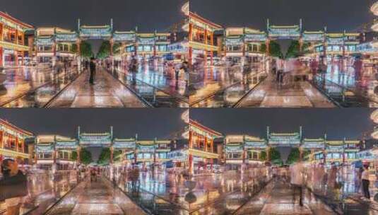 中国北京前门大街正阳桥夜景人流延时高清在线视频素材下载