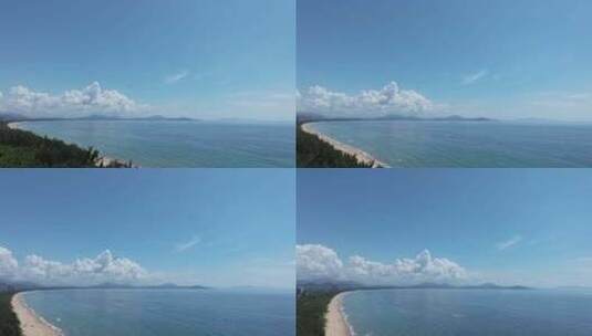 航拍三亚海棠湾蓝天白云动力伞直升机海岸线高清在线视频素材下载