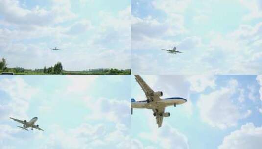 民航客机飞机掠过头顶降落高清在线视频素材下载