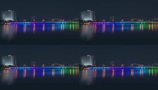 南宁南湖公园南湖大桥瀑布流水夜景灯光秀高清在线视频素材下载
