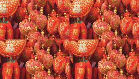 红色喜庆中国年灯笼中国结过年装饰品特写高清在线视频素材下载