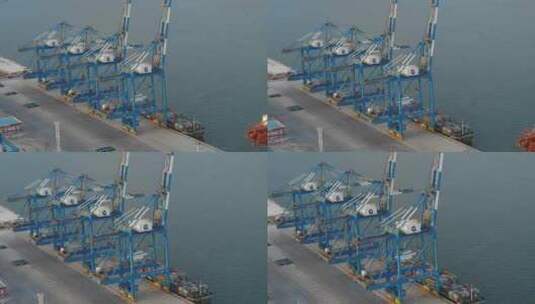 北部湾港钦州港区集装箱码头航拍高清在线视频素材下载