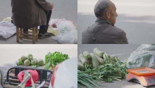 马路边卖菜街边摆摊市井生活残疾老人辛苦高清在线视频素材下载