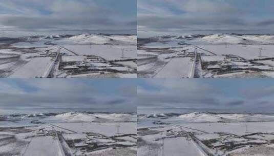 航拍呼伦贝尔雪原小村庄高清在线视频素材下载