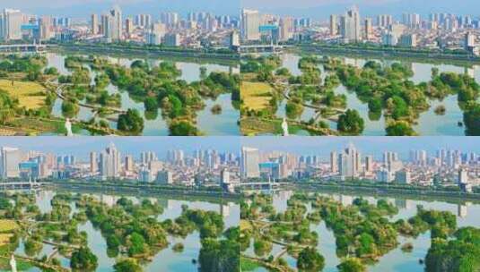 汉中市汉江天汉湿地公园高清在线视频素材下载