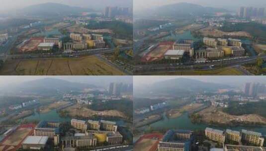 浙江杭州第二中学白马湖校区航拍高清在线视频素材下载
