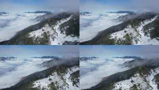 4K冬季山峰雪景云海壮丽河山航拍视频高清在线视频素材下载