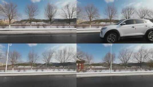 汽车视角下雪公路  车窗外风景 雪景高清在线视频素材下载