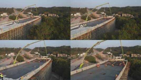 高速公路桥梁浇筑施工高清在线视频素材下载