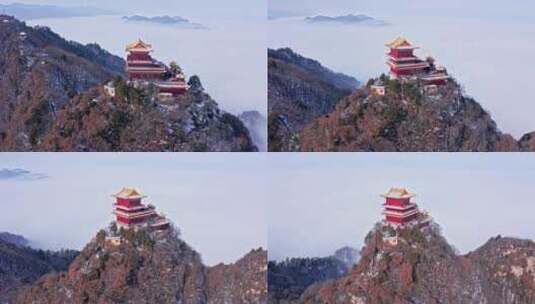西安南五台景区冬雪雪景高清在线视频素材下载