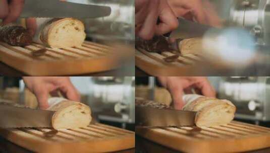 切新鲜自制棕色面包高清在线视频素材下载