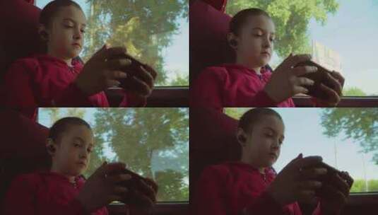 高加索美丽的小女孩乘坐公共交通工具坐在座高清在线视频素材下载