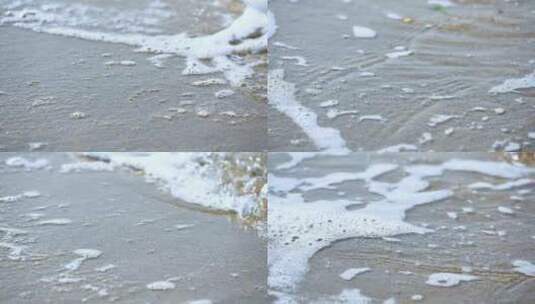 白天海边沙滩海浪浪花沙子特写慢动作高清在线视频素材下载