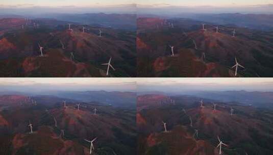 云南玉溪风力发电风车风力发电站日落航拍高清在线视频素材下载