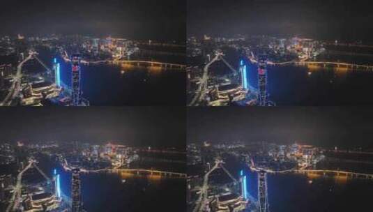 珠海中心大厦夜景航拍城市夜晚摩天大楼灯光高清在线视频素材下载