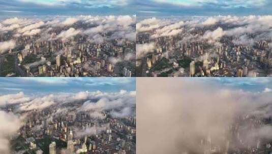 上海浦西清晨云雾航拍城市风光高清在线视频素材下载