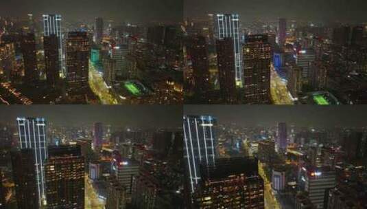 航拍上海浦东新区城市建筑夜景风光高清在线视频素材下载