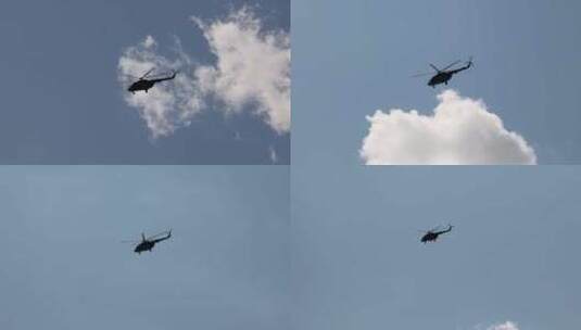 天空中直升飞机飞过高清在线视频素材下载