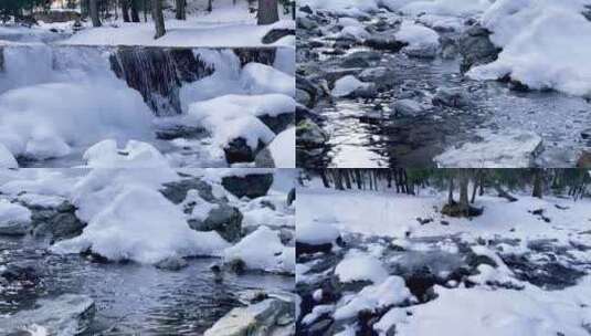 冰天雪地下的小河流水高清在线视频素材下载
