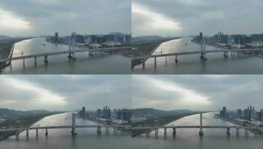珠海磨刀门水道航拍横琴大桥珠海市珠江风光高清在线视频素材下载
