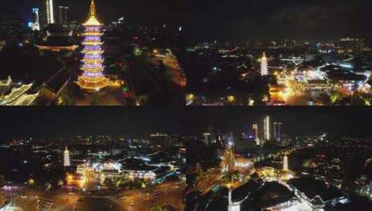 航拍江苏无锡南禅寺步行街夜景高清在线视频素材下载