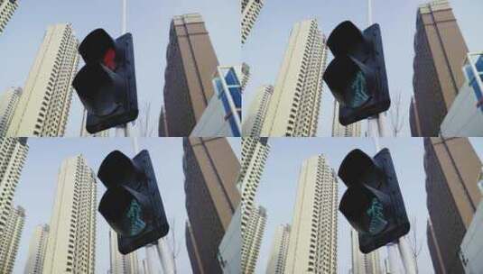 城市街口的红绿灯红灯变绿灯高清在线视频素材下载